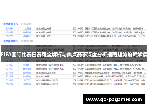 FIFA国际比赛日赛程全解析与焦点赛事深度分析指南趋势前瞻解读